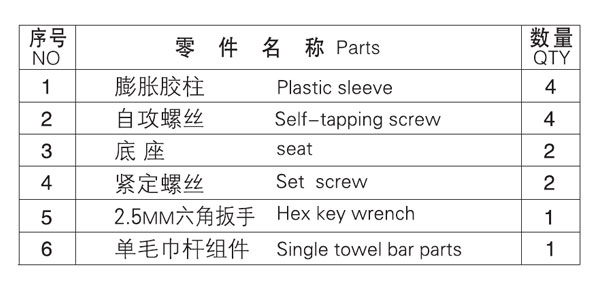 HF-92002-24單毛巾杆零件名稱