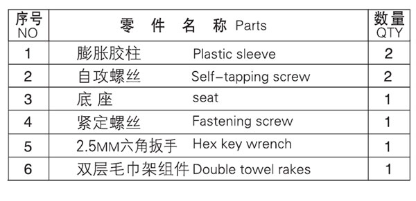 HF-92101-24浴巾（jīn）架零件名稱