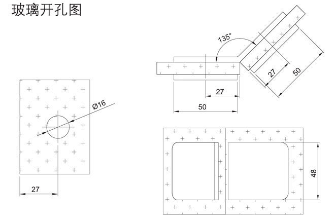 八哥影院HF-2323-135&deg; 玻璃連接夾開（kāi）孔圖