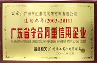 八哥影院連續九（jiǔ）年榮獲廣東省“守合同重信譽企業”榮譽